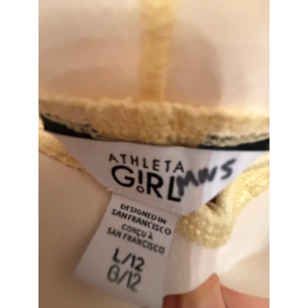 Athleta Girl Pleated Tennis Skort Pale Yellow Logo Waistband Size L 12